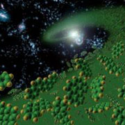 Органические молекулы в космосе, в представлении художника (иллюстрация NASA/Jet Propulsion Laboratory).