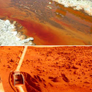 Экстремальная Рио Тинто и снимок с места посадки Viking 1 (фотографии Rafael Navarro-Gonzalez и NASA).